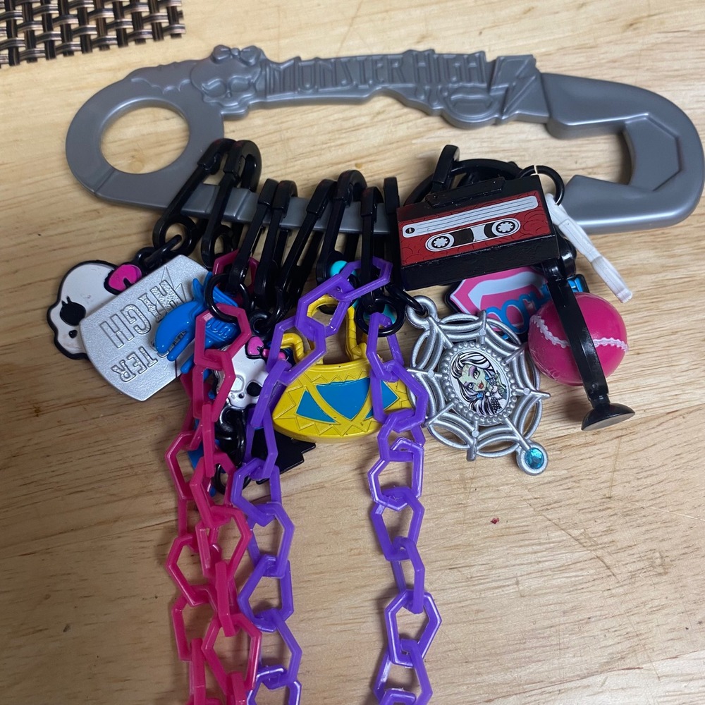 Monster High Ghouls Got Charms Keychain Necklace Set Carabiner 9 Charms Chains